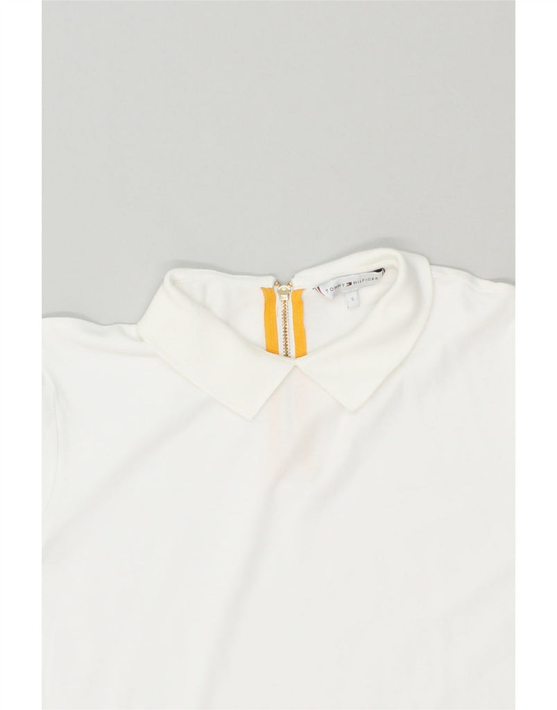 TOMMY HILFIGER Womens Graphic Polo Shirt UK 10 Small White Colourblock | Vintage Tommy Hilfiger | Thrift | Second-Hand Tommy Hilfiger | Used Clothing | Messina Hembry 