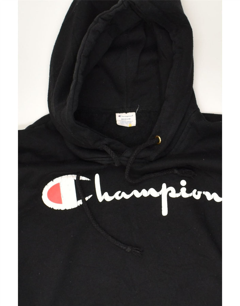 CHAMPION Womens Graphic Hoodie Jumper UK 14 Medium Black Cotton | Vintage Champion | Thrift | Second-Hand Champion | Used Clothing | Messina Hembry 