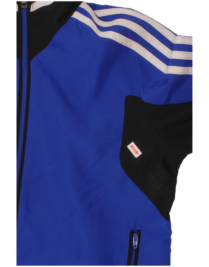 ADIDAS Boys Tracksuit Top Jacket 7-8 Years Blue Colourblock Polyester