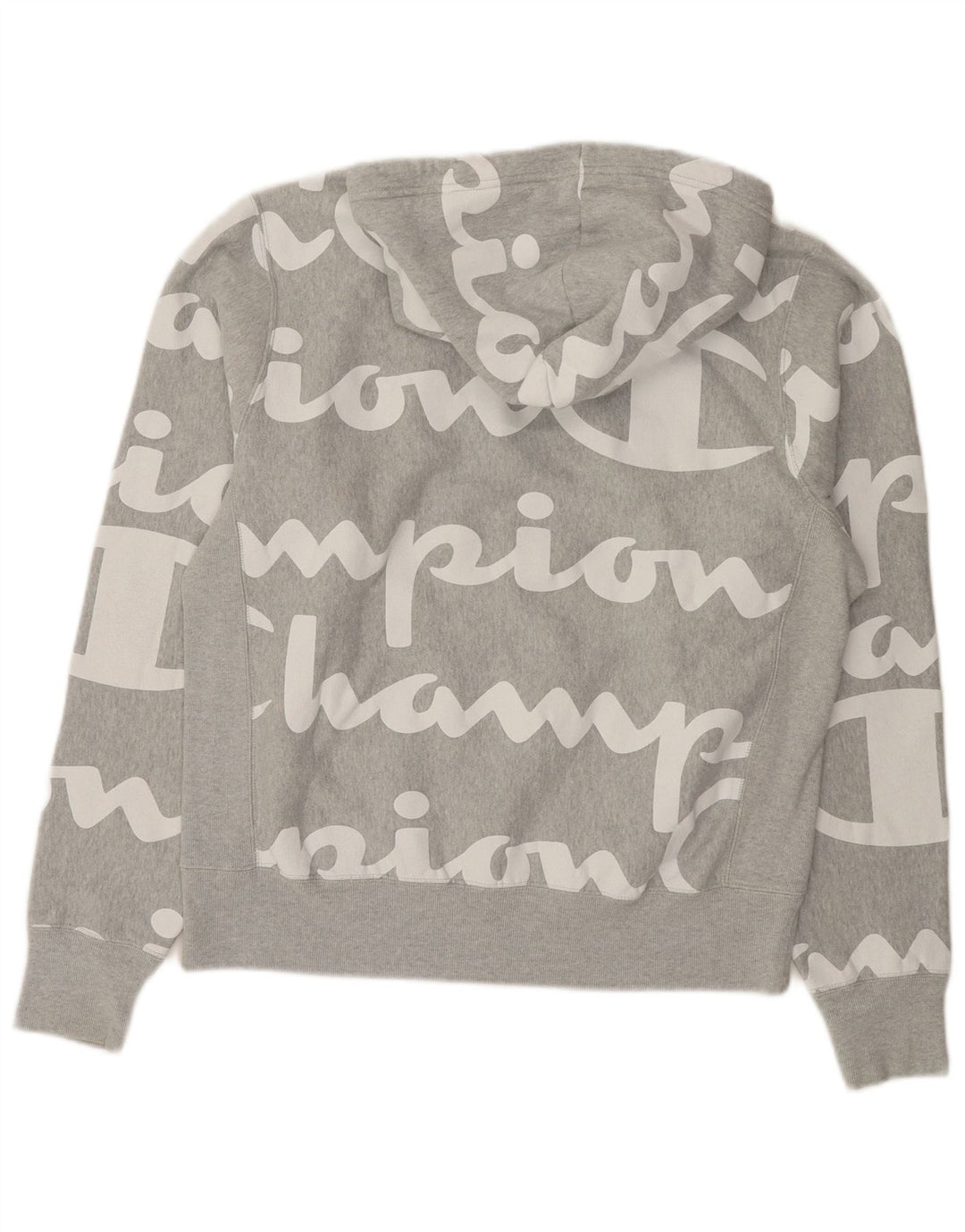 Champion Mens Graphic Hoodie Jumper Medium Grey Cotton