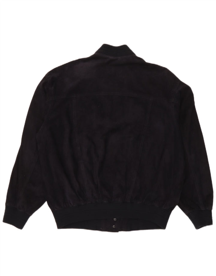 Vintage Mens Suede Bomber Jacket IT 50 Large Navy Blue Leather