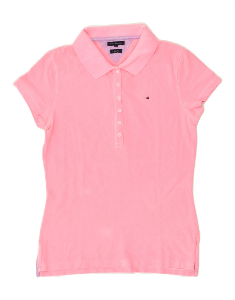 TOMMY HILFIGER Womens Slim Fit Polo Shirt UK 12 Medium Pink Cotton | Vintage Tommy Hilfiger | Thrift | Second-Hand Tommy Hilfiger | Used Clothing | Messina Hembry 