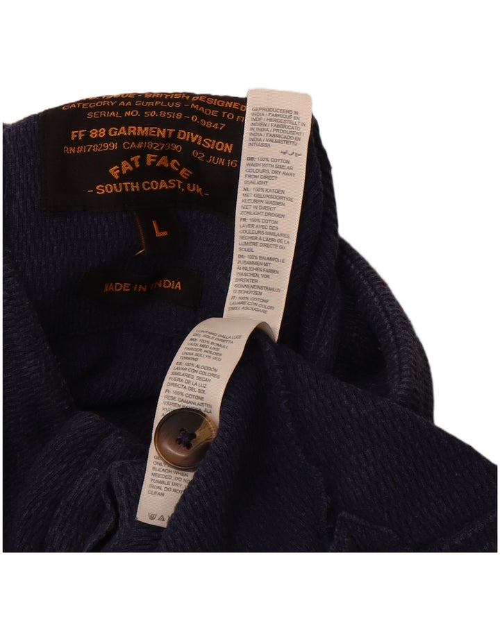 FAT FACE Mens Button Neck Sweatshirt Jumper Large Navy Blue Cotton