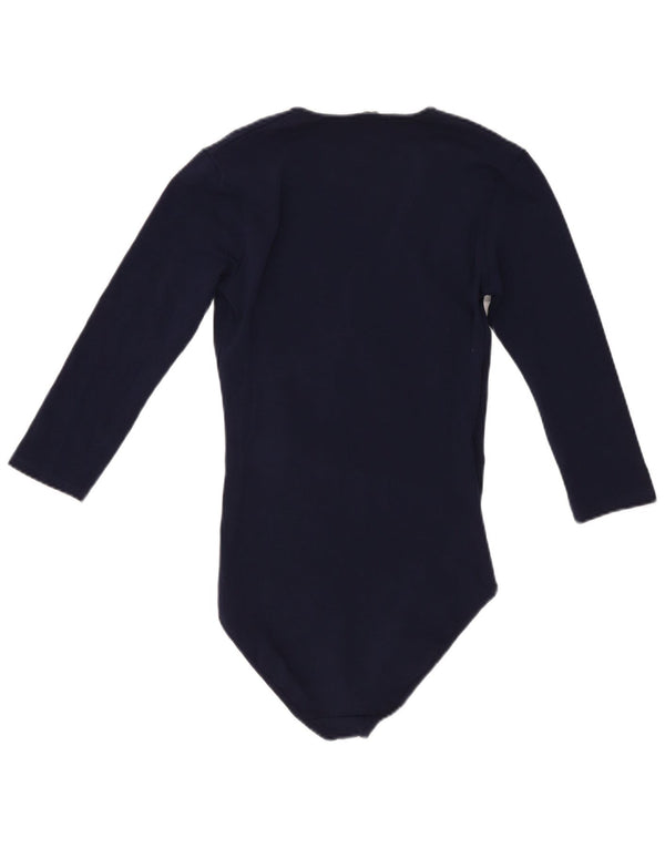 Zara Womens 3/4 Sleeve Bodysuit UK 8 Small Navy Blue Cotton