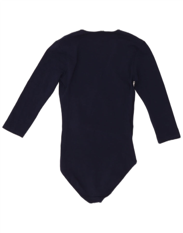 Zara Womens 3/4 Sleeve Bodysuit UK 8 Small Navy Blue Cotton