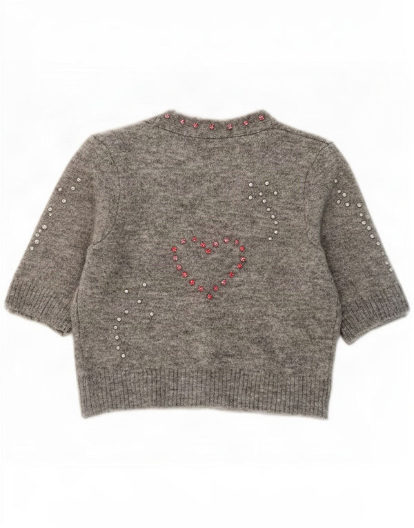 Zara Womens Short Sleeve Bolero Jumper UK 12 Medium Grey Flecked Heart