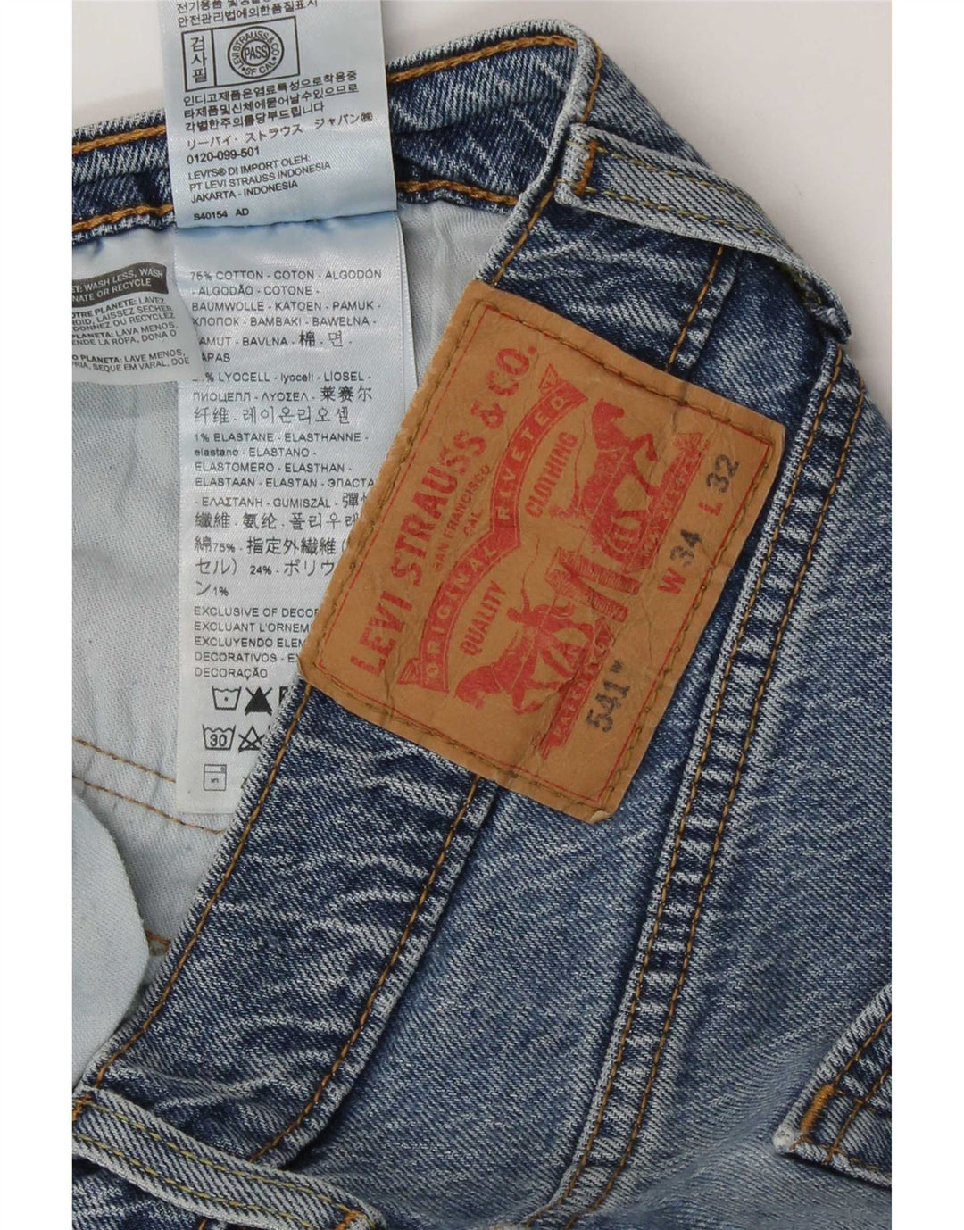 Levi's Mens 541 Straight Jeans W34 L32 Blue Cotton