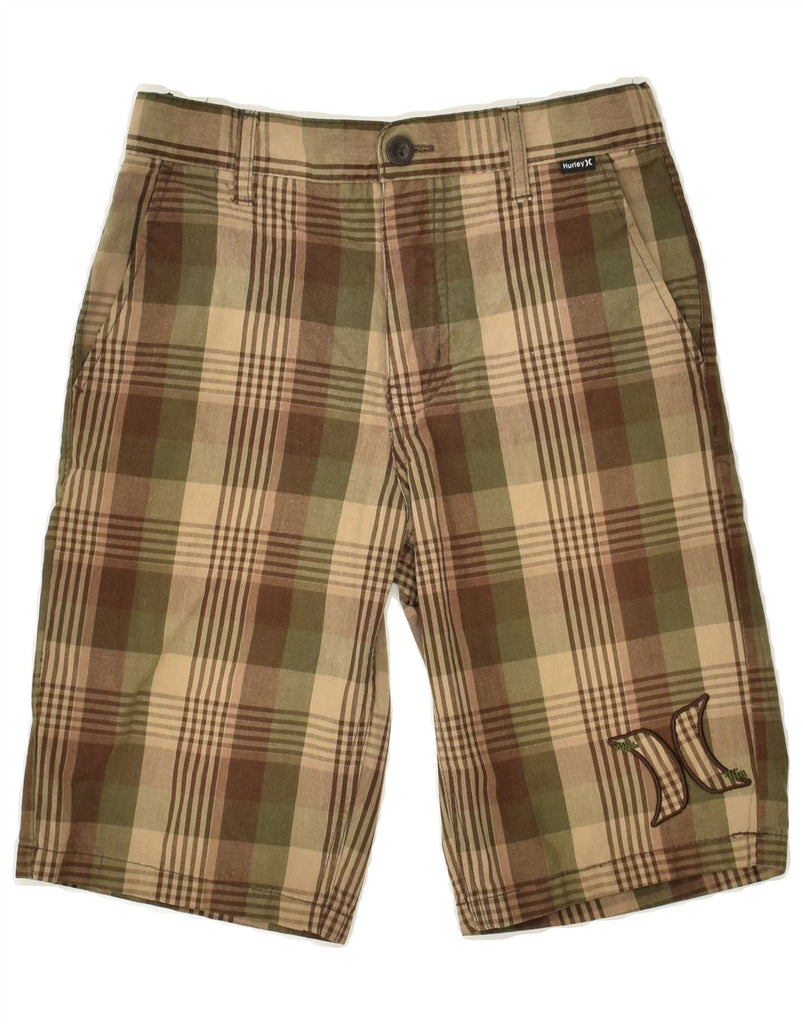 HURLEY Boys Graphic Chino Shorts 9-10 Years W24 Brown Check Cotton | Vintage Hurley | Thrift | Second-Hand Hurley | Used Clothing | Messina Hembry 