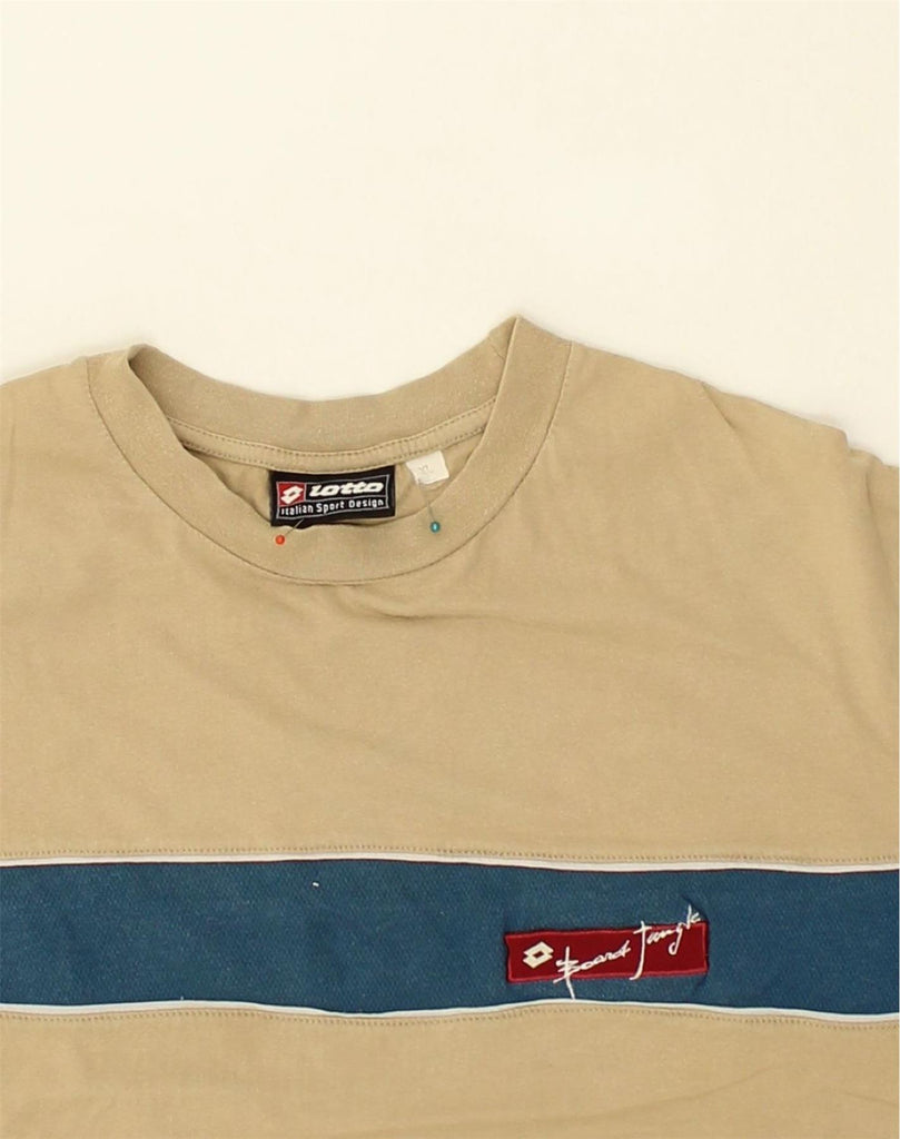 LOTTO Mens T-Shirt Top XL Beige Cotton | Vintage Lotto | Thrift | Second-Hand Lotto | Used Clothing | Messina Hembry 