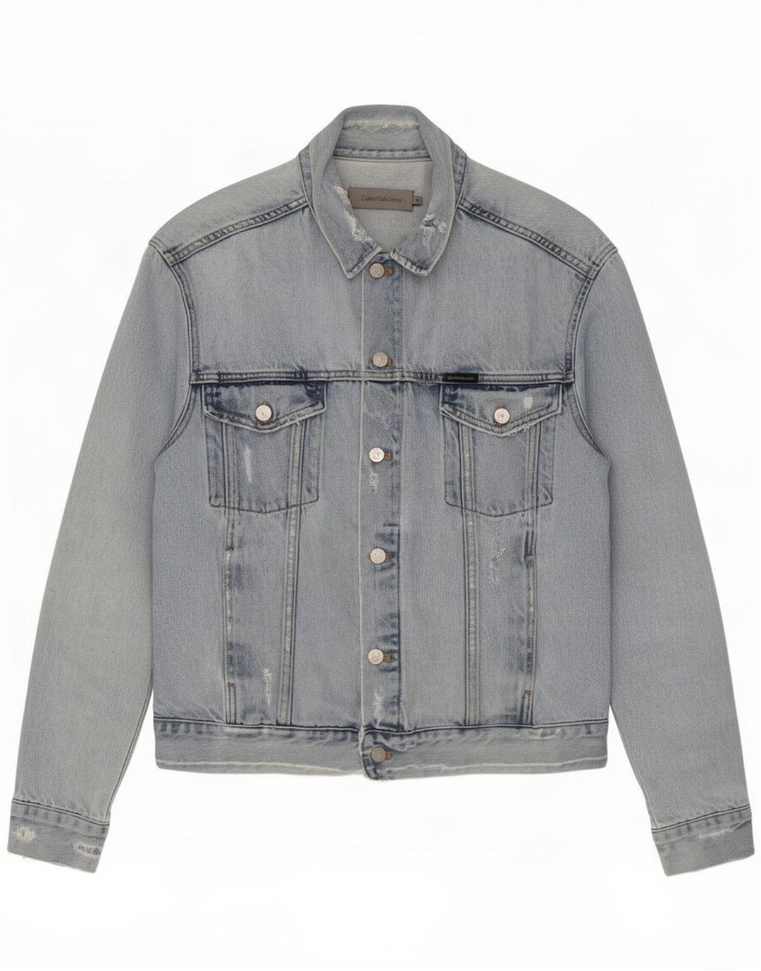 Calvin Klein Jeans Mens Distressed Denim Jacket UK 38 Medium Blue Cotton