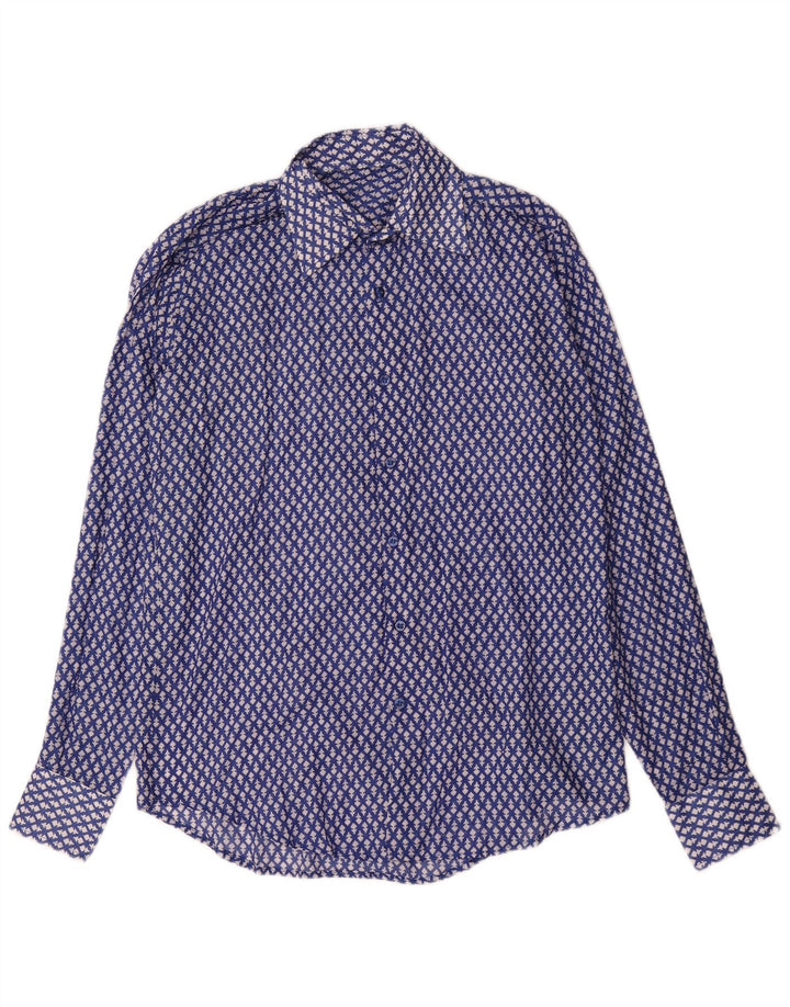 Vintage Mens Shirt Medium Blue Floral