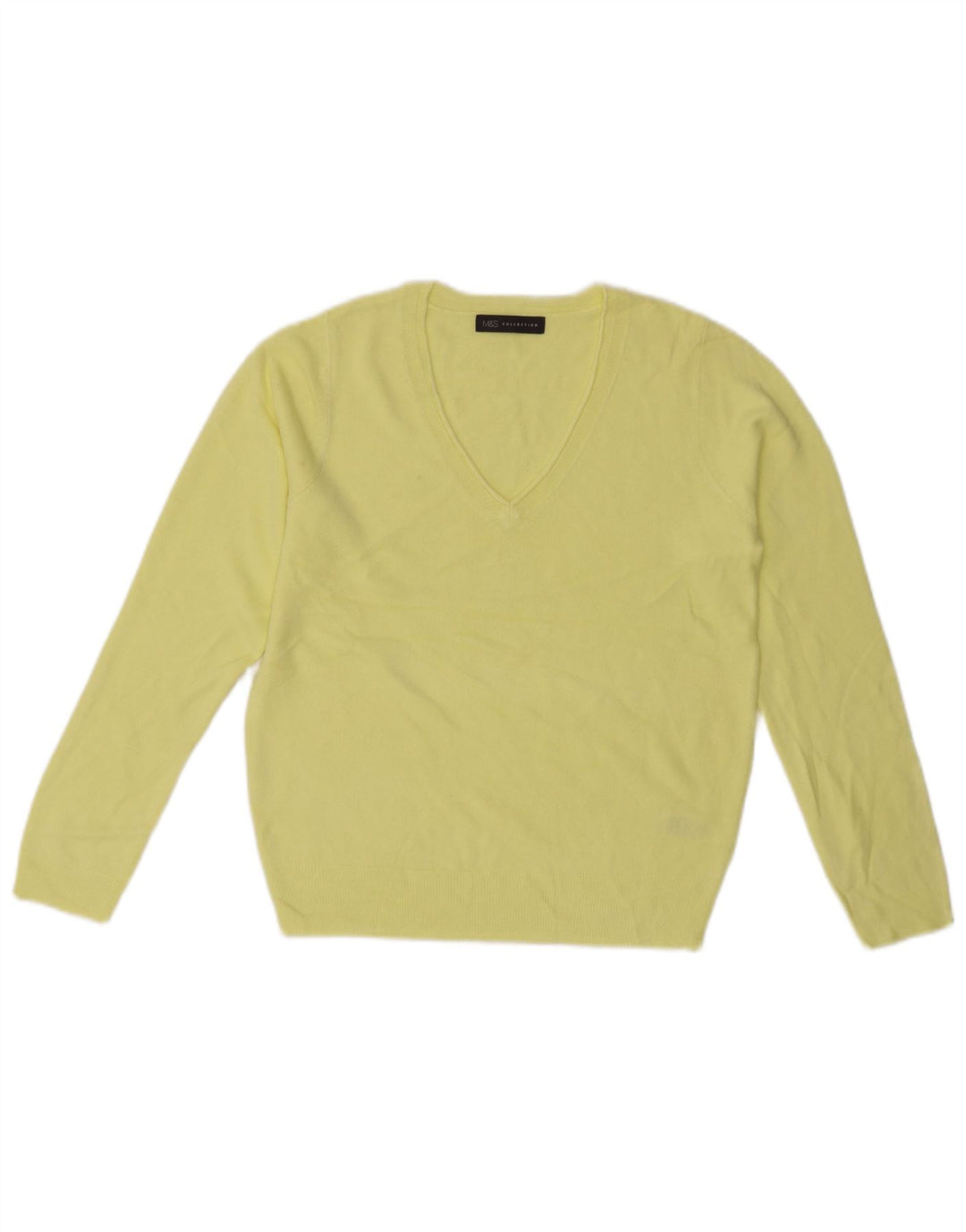 MARKS & SPENCER Womens V-Neck Jumper Sweater UK 10 Small Yellow Acrylic