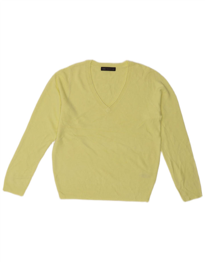 MARKS & SPENCER Womens V-Neck Jumper Sweater UK 10 Small Yellow Acrylic