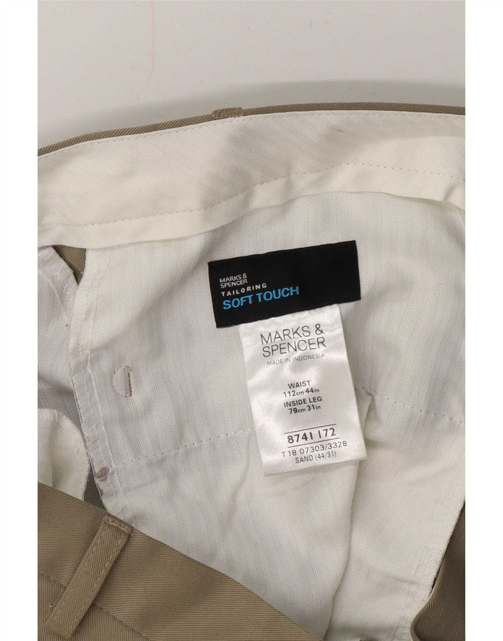 Marks & Spencer Mens Straight Chino Trousers W44 L31 Beige Polyester