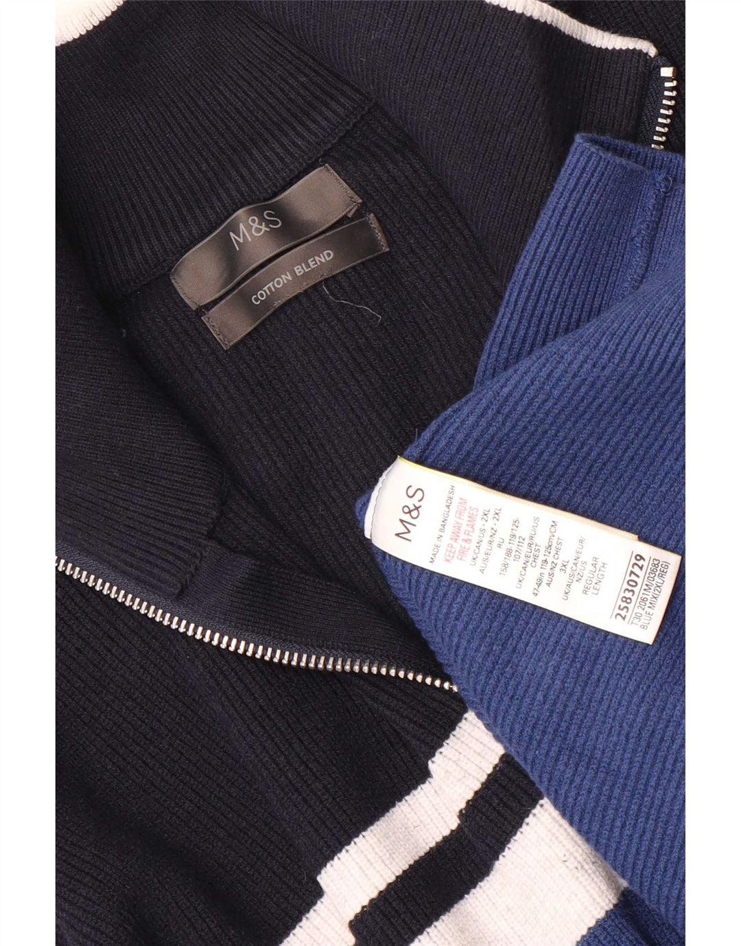 Marks & Spencer Mens Zip Neck Jumper Sweater 2XL Blue Striped Polyester