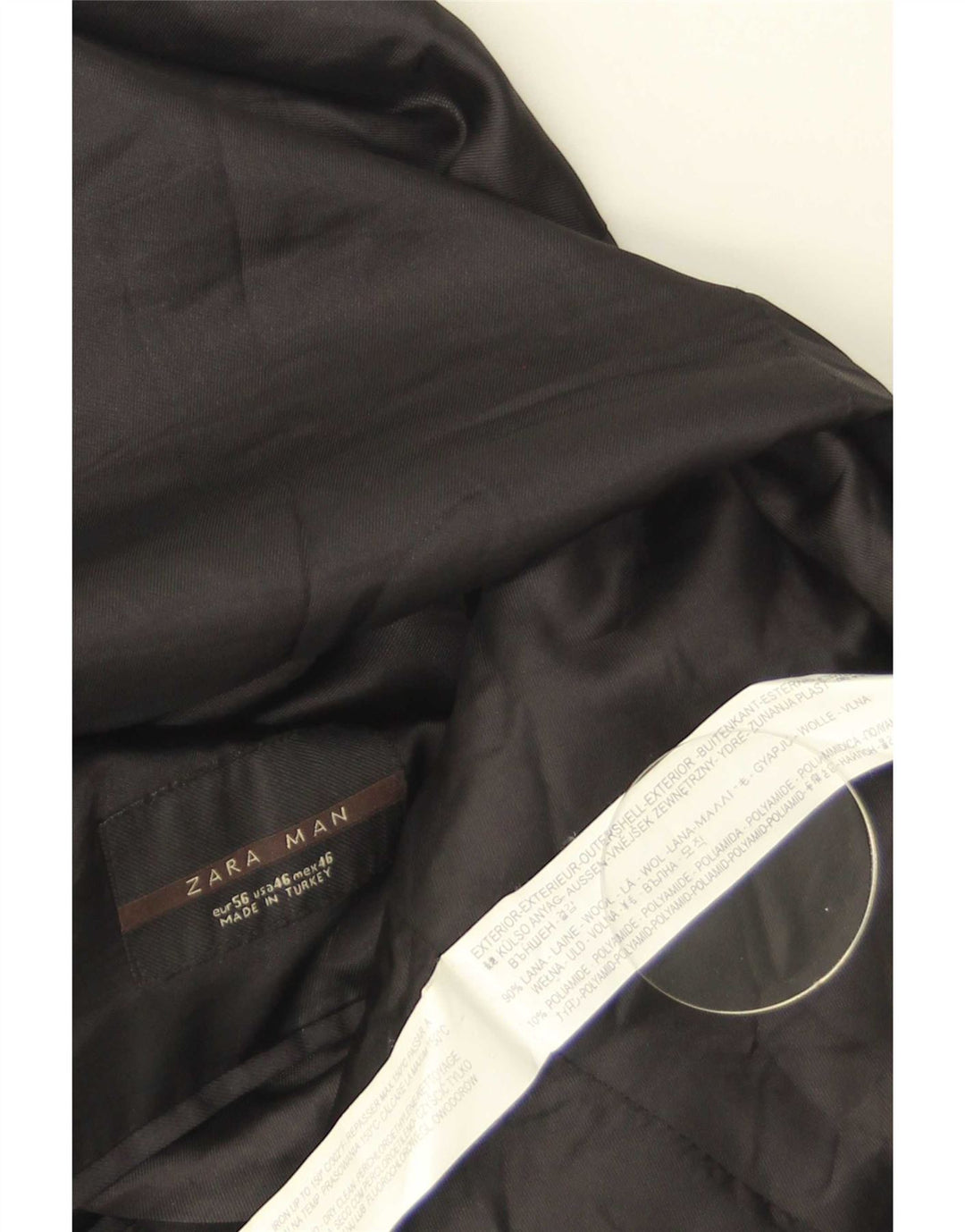 Zara Mens 2 Button Blazer Jacket EU 56 XL Black Wool
