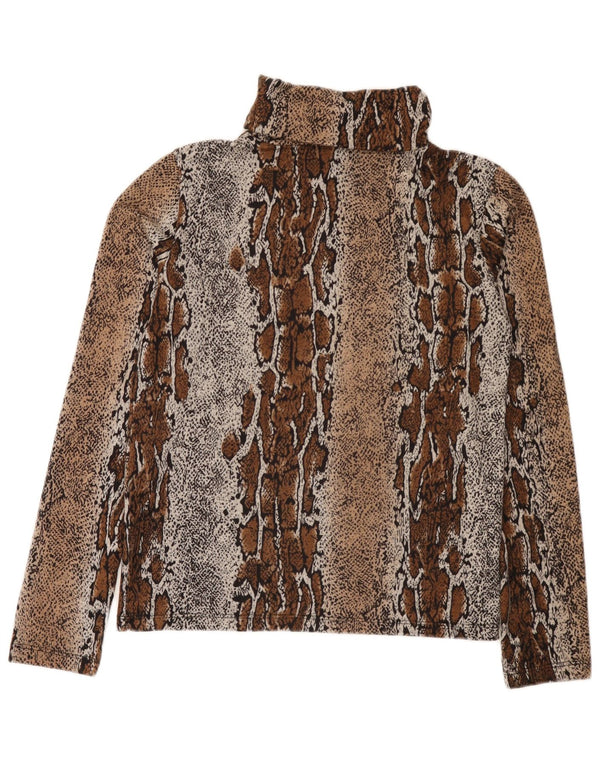 Zara Womens Top Long Sleeve UK 14 Large Brown Animal Print