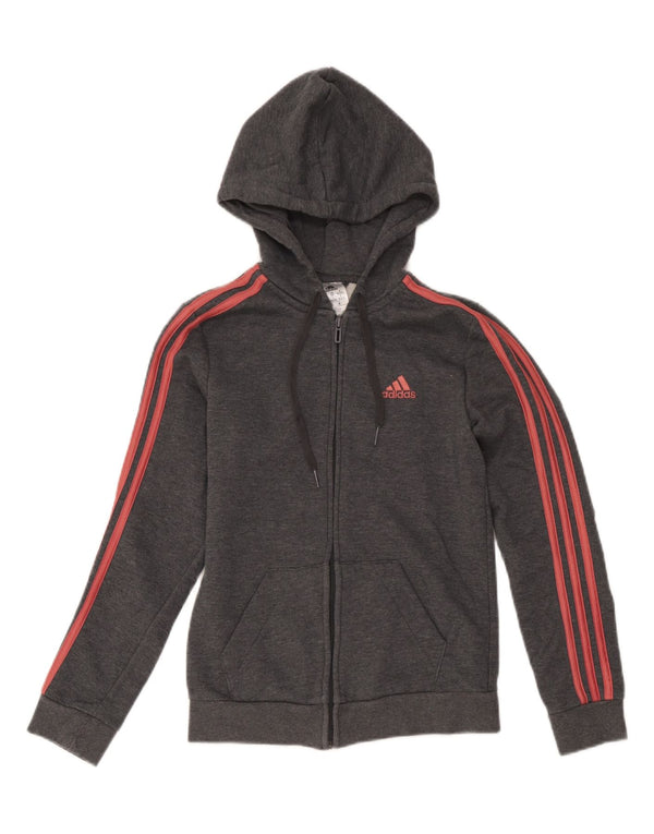 Adidas Womens Zip Hoodie Sweater UK 4/6 XS Grey Cotton