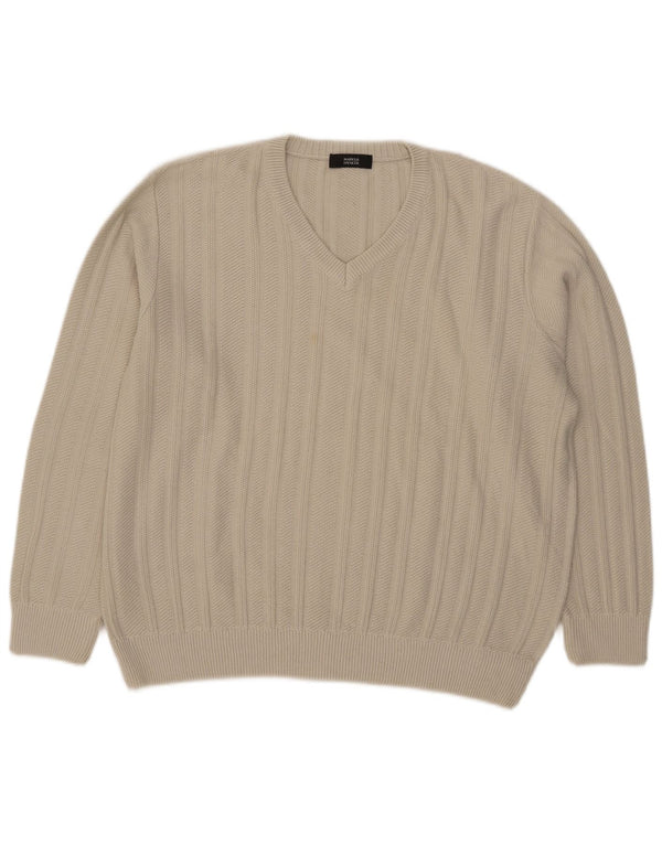 Marks & Spencer Mens V-Neck Jumper Sweater Large Beige Acrylic