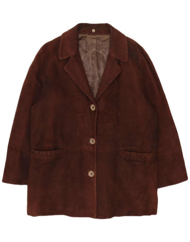 Vintage Womens Oversized Suede Overcoat EU 44 XL Brown