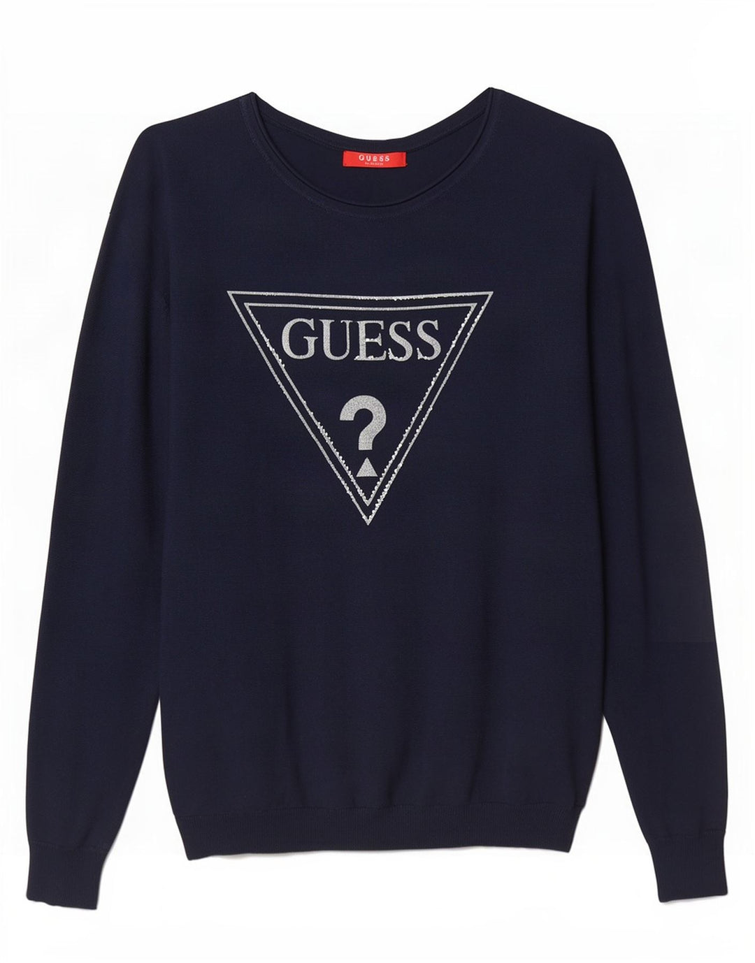 Guess Womens Graphic Boat Neck Jumper Sweater UK 14 Medium Navy Blue