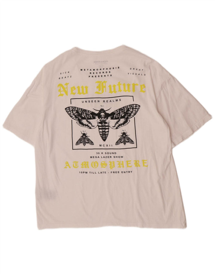 Jack & Jones Mens Graphic T-Shirt Top Medium White Cotton
