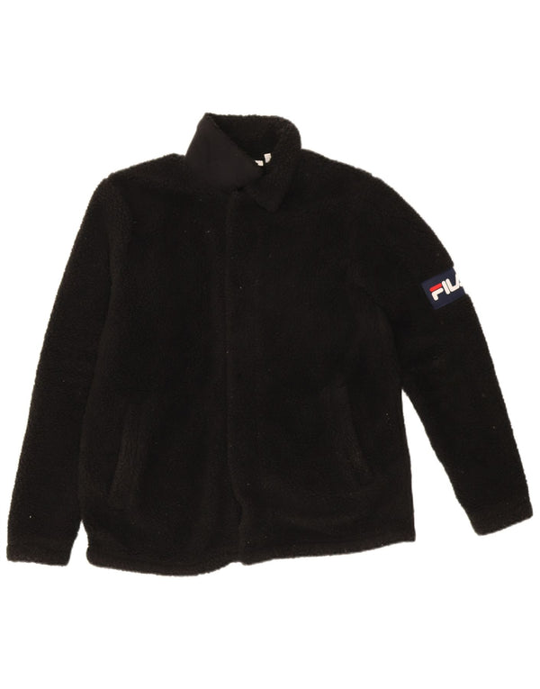 Fila Womens Graphic Fleece Jacket UK 10 Small Black Polyester