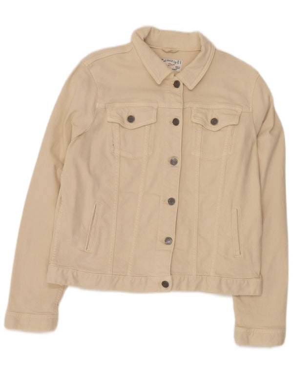 FAT FACE Womens Denim Jacket UK 14 Large Beige Cotton