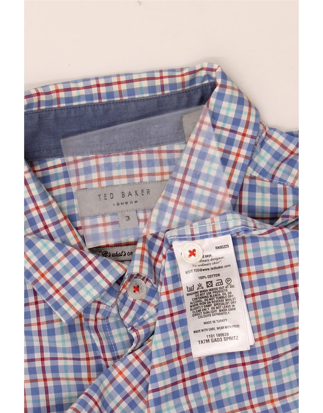 TED BAKER Mens Short Sleeve Shirt Size 3 Medium Blue Check Cotton