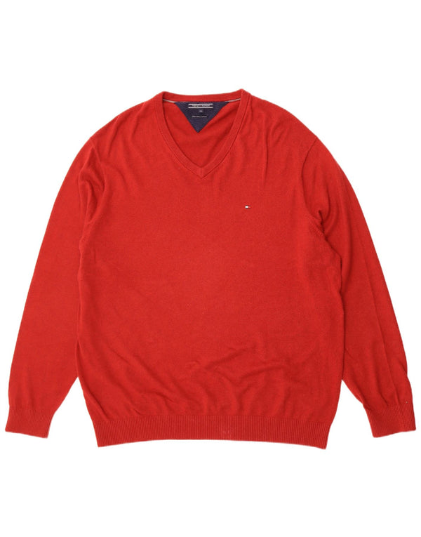 Tommy Hilfiger Mens V-Neck Jumper Sweater 3XL Red Cotton