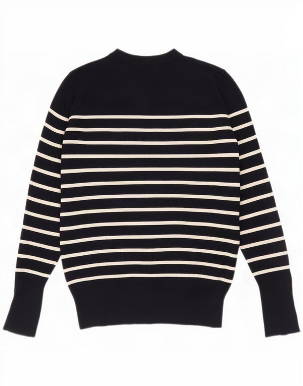 Zara Womens Crew Neck Jumper Sweater UK 12 Medium Navy Blue Striped