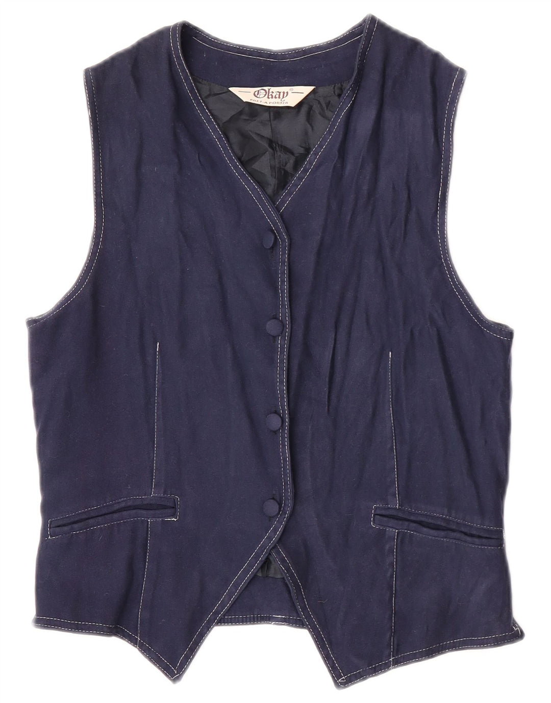 Okay Womens Waistcoat UK 12 Medium Navy Blue Polyester
