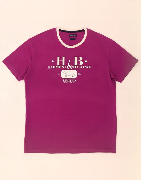 Harmont & Blaine Mens Narrow Fit Graphic T-Shirt Top XL Purple Cotton