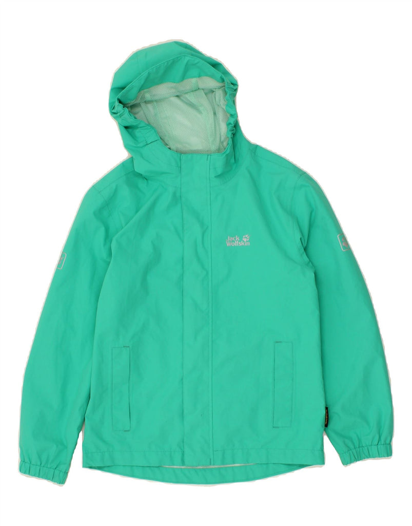 JACK WOLFSKIN Boys Hooded Rain Jacket 9-10 Years Green Polyester Vintage Jack Wolfskin and Second-Hand Jack Wolfskin from Messina Hembry 