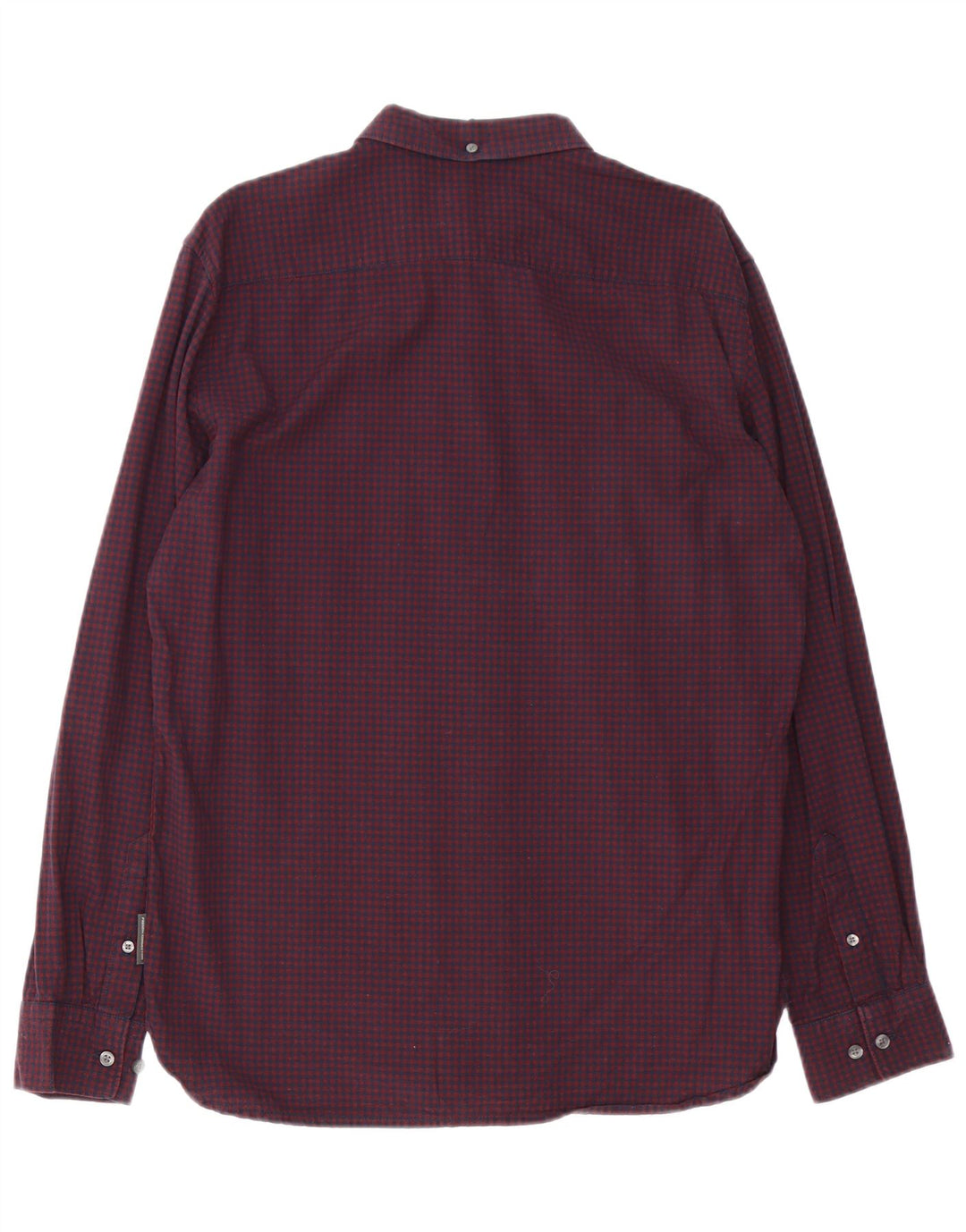 French Connection Mens Shirt Large Burgundy Gingham Cotton