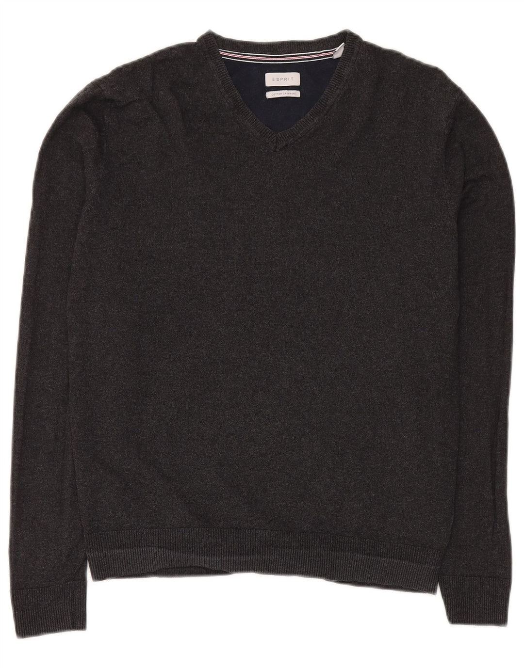 Esprit Mens V-Neck Jumper Sweater Small Grey Cotton