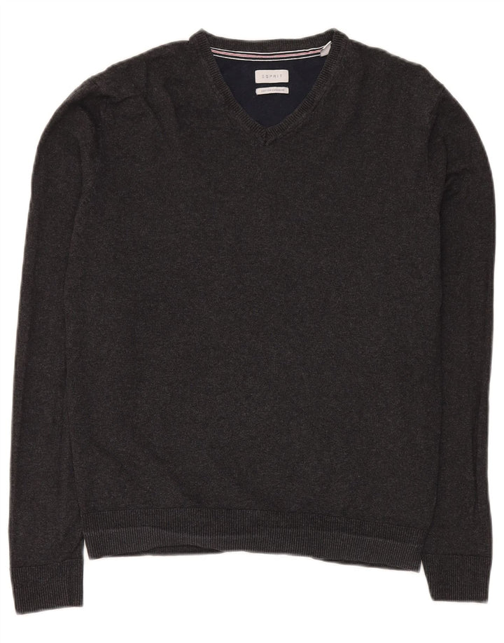 Esprit Mens V-Neck Jumper Sweater Small Grey Cotton