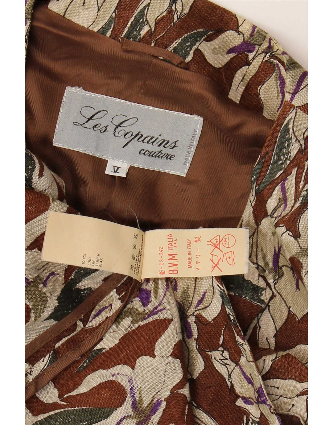 Les Copains Womens Short Sleeve Blazer Jacket UK 16 Large Brown Floral