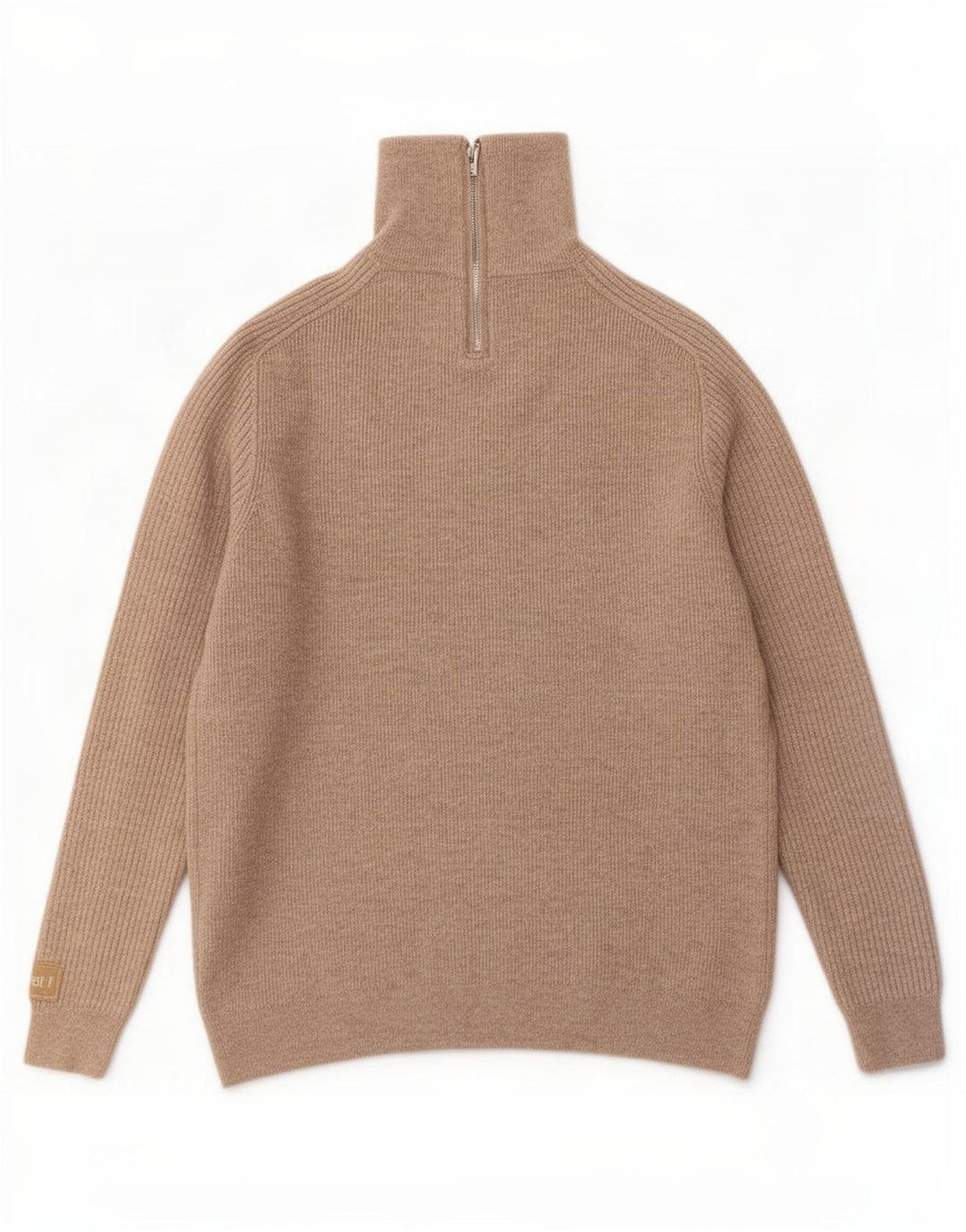 Massimo Dutti Mens Zip Neck Jumper Sweater Large Beige Wool