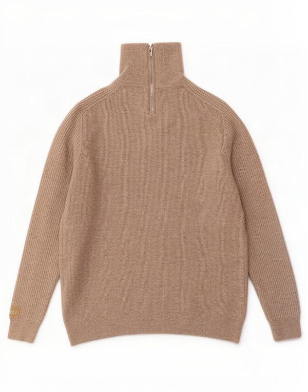 Massimo Dutti Mens Zip Neck Jumper Sweater Large Beige Wool