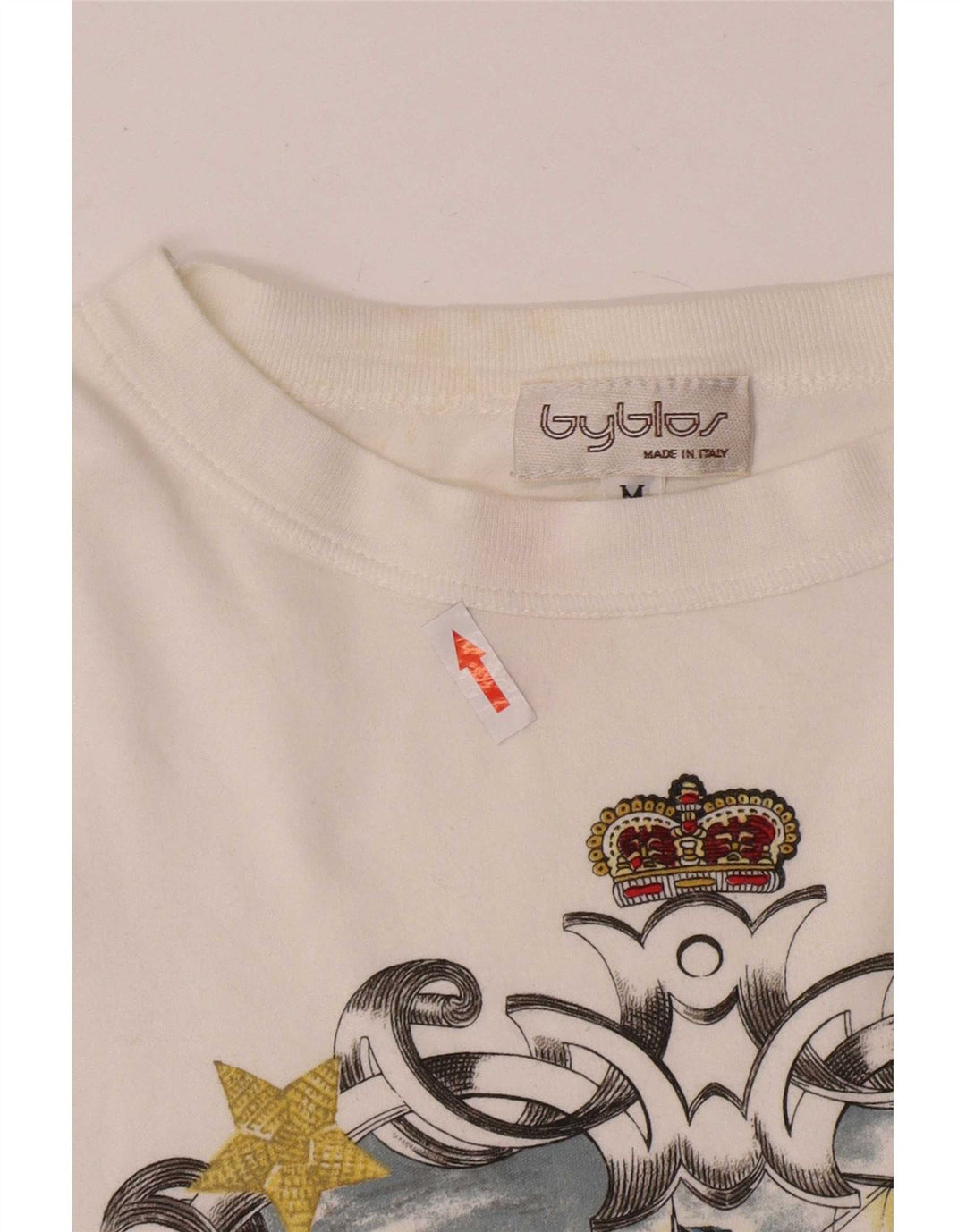 Byblos Mens Graphic T-Shirt Top Medium White Cotton
