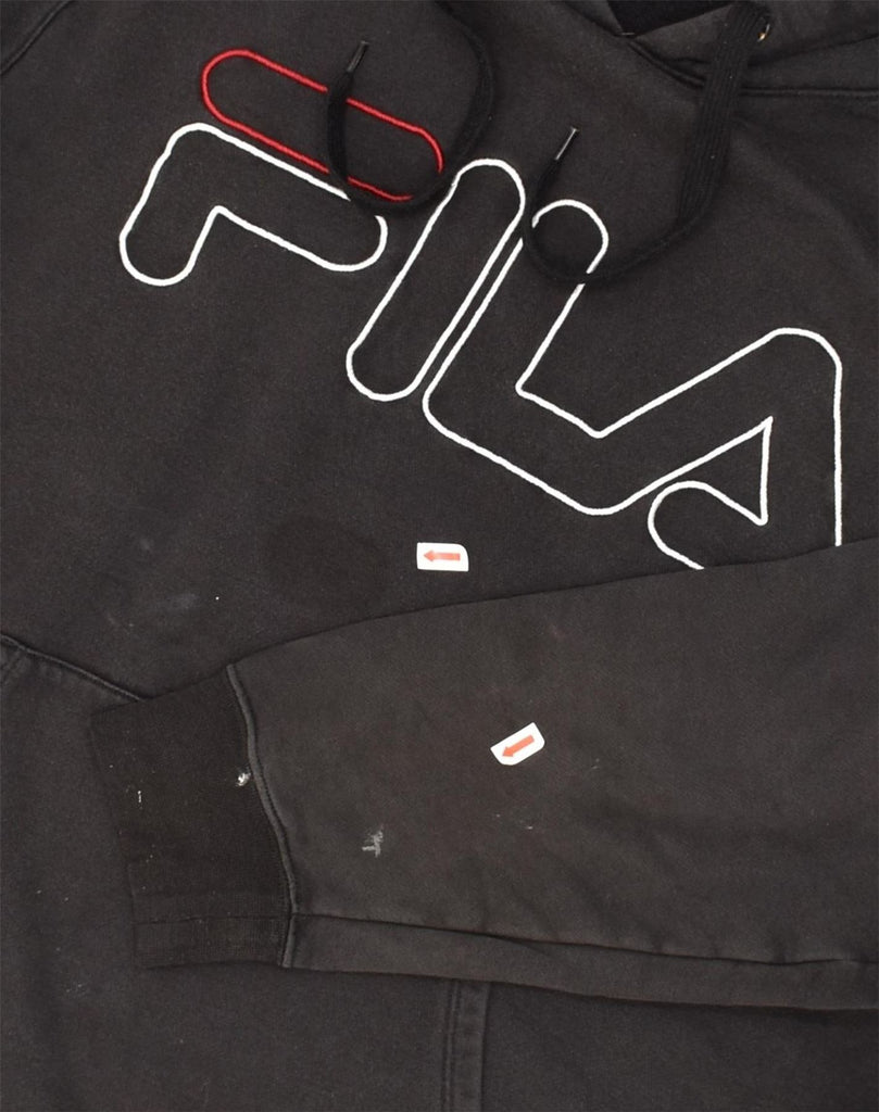 FILA Mens Graphic Graphic Hoodie Jumper Large Black Cotton | Vintage Fila | Thrift | Second-Hand Fila | Used Clothing | Messina Hembry 