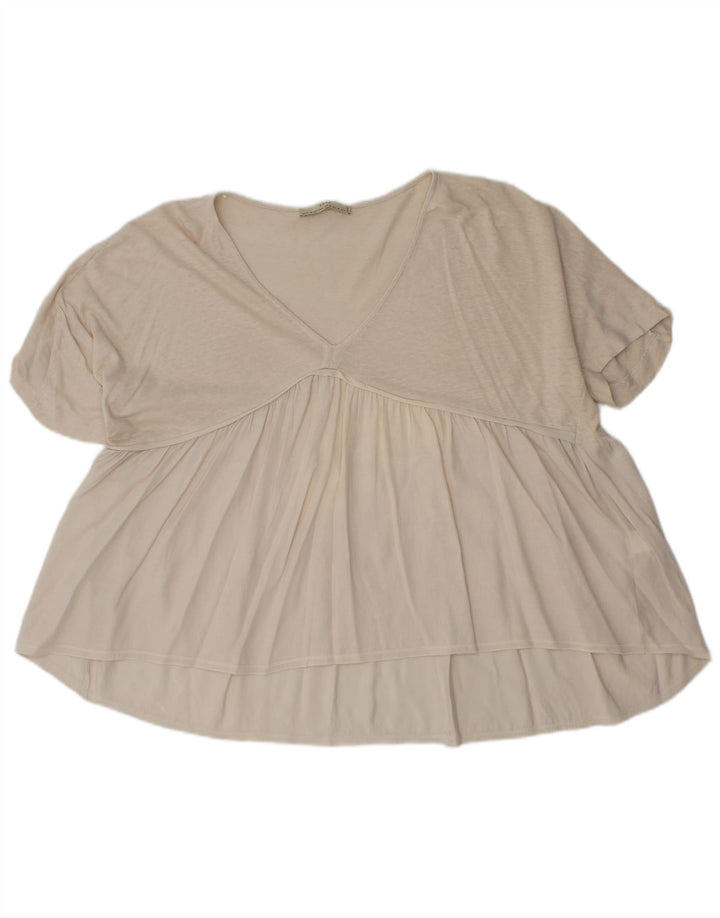 Zara Womens Loose Fit Blouse Top UK 14 Medium Beige Cotton
