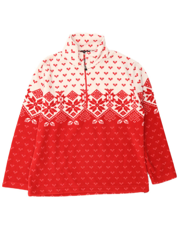 F.LLI Campagnolo Womens Zip Neck Fleece Jumper UK 18 XL Red Fair Isle