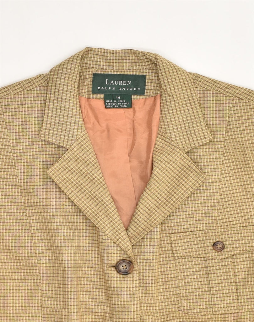 RALPH LAUREN Womens 3 Button Blazer Jacket US 14 XL Beige Check Rayon | Vintage Ralph Lauren | Thrift | Second-Hand Ralph Lauren | Used Clothing | Messina Hembry 