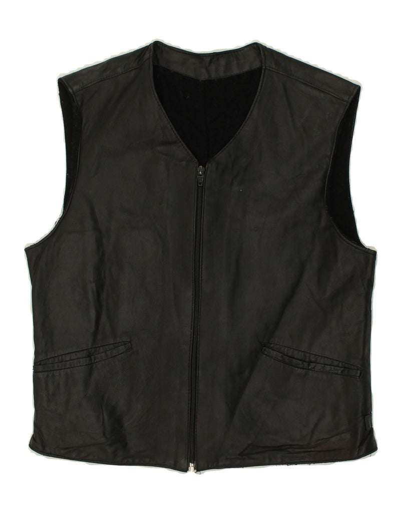 VINTAGE Womens Leather Gilet UK 16 Large Black Vintage Vintage and Second-Hand Vintage from Messina Hembry 