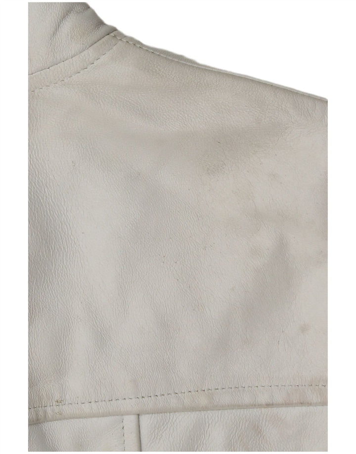 Vintage Womens Crop Leather Jacket IT 40 Small White Leather