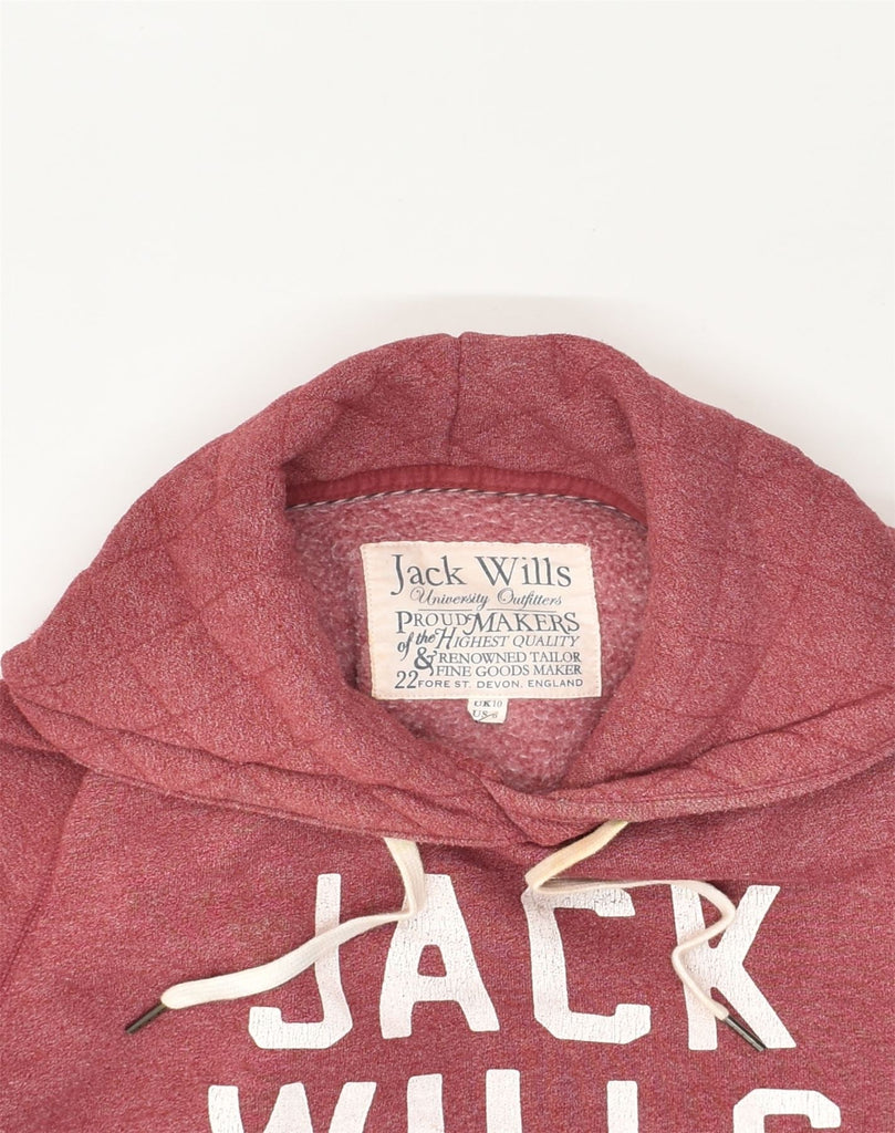 JACK WILLS Womens Graphic Hoodie Jumper UK 10 Small Red Cotton | Vintage Jack Wills | Thrift | Second-Hand Jack Wills | Used Clothing | Messina Hembry 