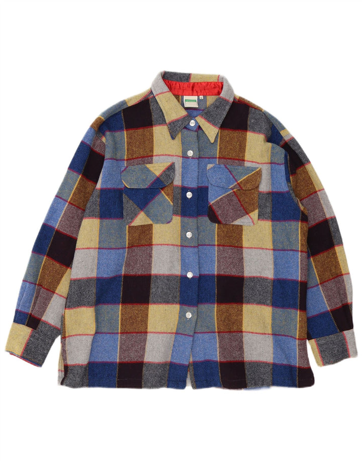 Benetton Womens Overshirt Loose Fit Shirt IT 46 Large Multicoloured Check