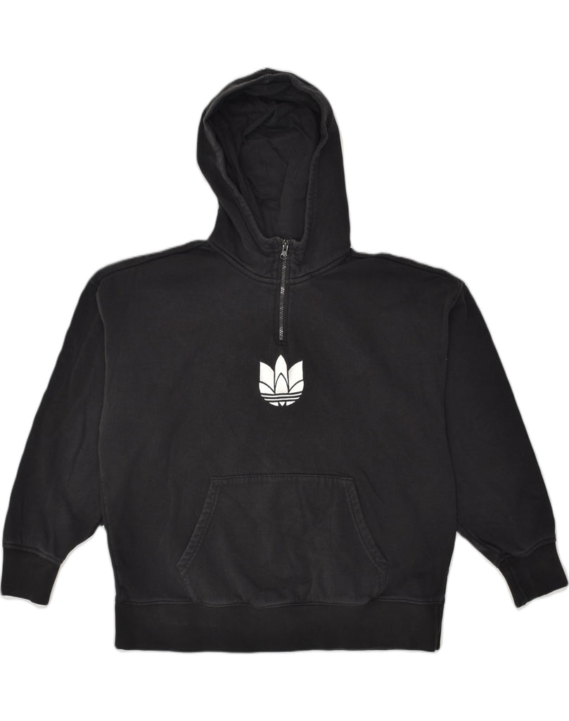 ADIDAS Womens Graphic Zip Neck Hoodie Jumper UK 22 3XL Black Cotton | Vintage Adidas | Thrift | Second-Hand Adidas | Used Clothing | Messina Hembry 